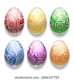 Set of Easter eggs with colorful floral ornaments