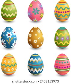 Set of Easter eggs. Colorful Easter eggs on a white background.