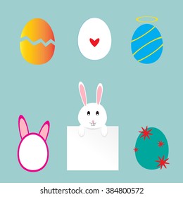 Set of  Easter eggs day isolate on Olive background and bunny . Vector illustration.