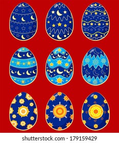 Set of Easter eggs. Day and night.  