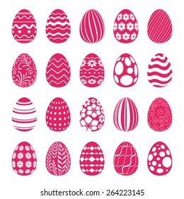 Set of Easter eggs decorated with geometric and floral ornaments. Holiday symbols for design. 