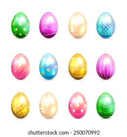 Set of Easter eggs with decorative elements isolated on white background, illustration.