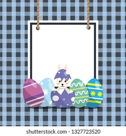 Set  Easter eggs design and have rabbit in broken egg. Happy Easter eggs holiday cards.