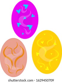 set of easter eggs with different bright patterns holiday objects on a white background