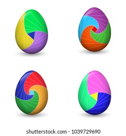 Set of Easter Eggs with different geometric ornament in iris folding style. Easter decoration. Isolated on white background. Vector illustration.