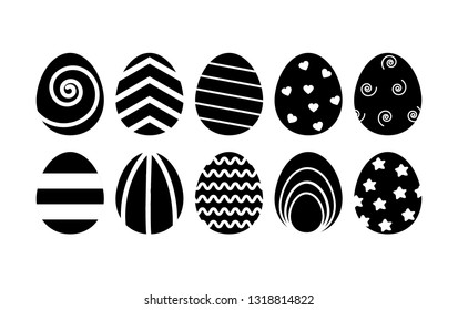 set easter eggs with different pattern. black icons collection for design