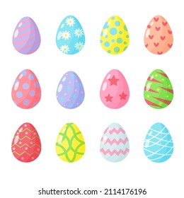 Set of Easter eggs with different patterns. Design elements for holiday cards. Vector Illustration
