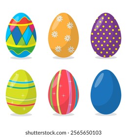 Set of Easter eggs with different patterns. Vector illustration in cartoon style.