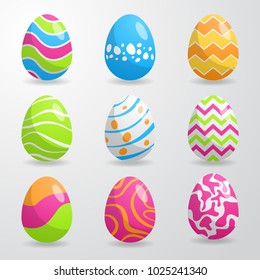 Set of Easter eggs with different texture. Vector Illustration. Happy easter eggs