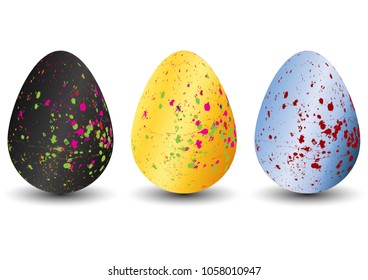 set of easter eggs with different texture isolate background . spring holiday. happy easter egg. Vector Illustration design 