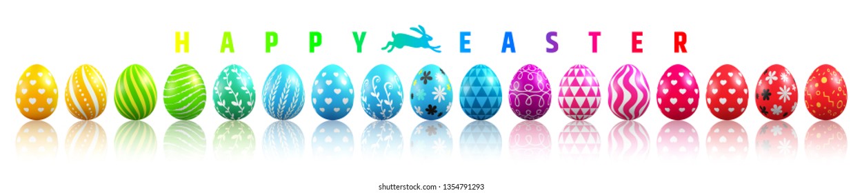 Set of Easter eggs with different texture on a white background.Colorful Painted Easter Eggs for Easter Day.Vector Illustration EPS 10