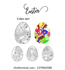 Set of Easter eggs with different texture on a white background. Happy easter eggs in doodle style. . Vector illustration. 