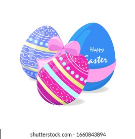 Set of Easter eggs with different texture on a white background. Spring sale. Vector illustration.