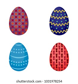 Set of Easter eggs with different textures and colorful patterns on white background. Vector illustration.