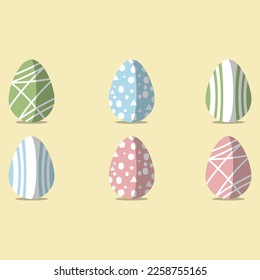 Set Of Easter Eggs With Different Textures On A Light Yellow Background