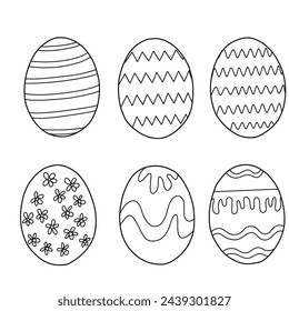 Set of Easter eggs with different textures on a white background.