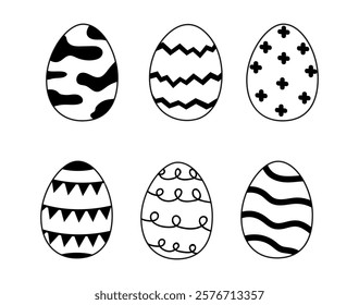 Set of Easter eggs doodle, vector illustration on white background.