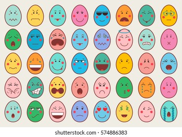 Set of Easter eggs emoticons. Emoji set for your design. Vector illustration.