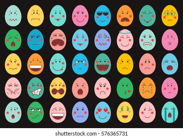 Set of Easter eggs emoticons. Emoji set for your design. Vector illustration.