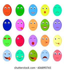 Set of Easter eggs emoticons. Emoji collection for your design. Vector illustration.

