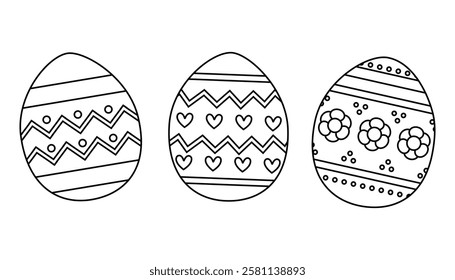 Set Easter Eggs. Festive colouring for kids. Traditional religious holiday. Chicken eggs isolated on a white background.