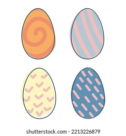 A set of Easter eggs. Festive sweets. Colored eggs in doodle style. Vector graphics isolated on white background.