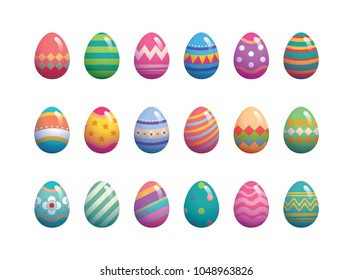 Set of easter eggs flat design on white background.