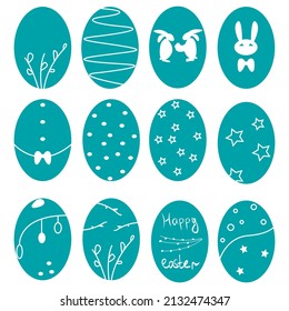 Set of easter eggs flat design on white background.