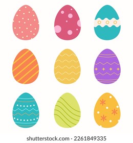 Set of easter eggs flat design on white background.