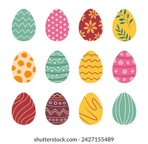 Set von Ostereiern flaches Design auf weißem Hintergrund. Frohe Ostern dekorative Elemente.