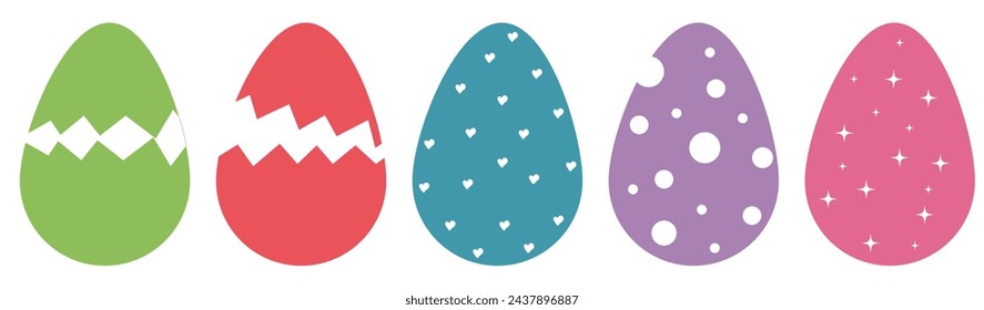 Set of easter eggs flat design on white background. Happy easter decorative elements.