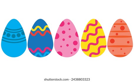 Conjunto de huevos de Pascua de diseño plano sobre fondo blanco. Huevos de Pascua pintados en diferentes colores. Huevos de Pascua de diseño plano sobre fondo transparente. Conjunto de coloridos huevos de Pascua decorados 2d activos.