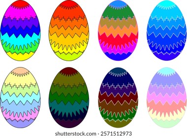 Set of easter eggs flat design on white background.