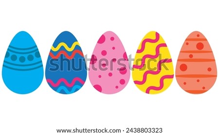 Set of easter eggs flat design on white background. Easter eggs painted in different colors. Easter eggs flat design on transparent background. Set of colorful decorated easter eggs 2d assets.