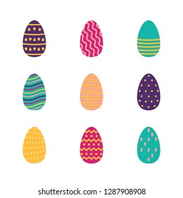 Set of easter eggs in flat style. Vector illustration.