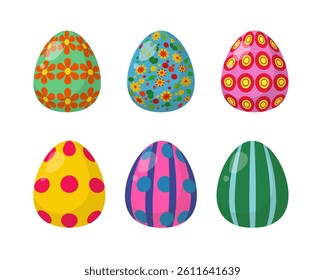 Set of Easter eggs with floral and geometric patterns vector illustration for holiday design