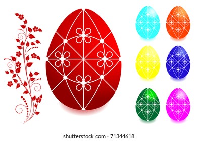 Set of Easter eggs with floral ornaments. vector.