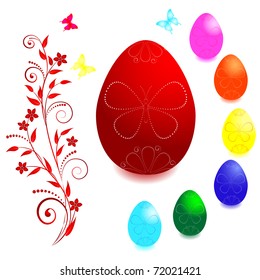 Set of Easter eggs with floral ornaments. vector.
