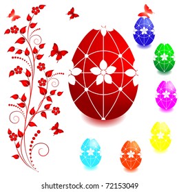 Set of Easter eggs with floral ornaments. vector.