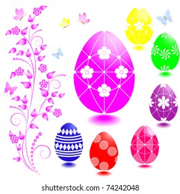 Set of Easter eggs with floral ornaments. vector.