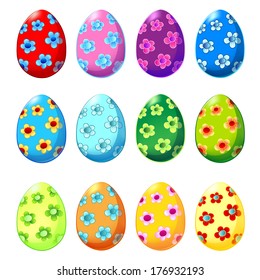 Set of Easter eggs with floral pattern. Vector Illustration EPS10