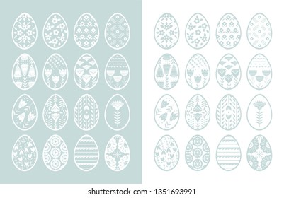 Set of Easter eggs with floral and plant ornamental. Folk style collection, laconic vector graphic Scandinavian style. Pink color. For holiday celebration design