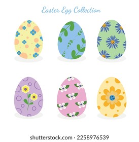 Set of Easter eggs with flower shell.Flat illustration.