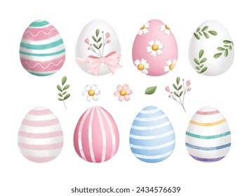 Set of Easter Eggs and Flowers.