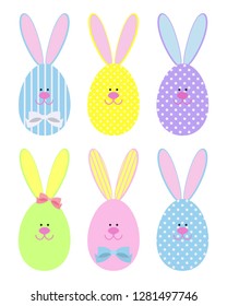 Set of Easter eggs in the form of rabbits. Decorative Easter bunnies. Vector illustration