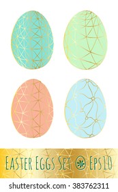 Set of Easter eggs with geometric abstract pattern isolated on white background. Hand drawn vector illustration