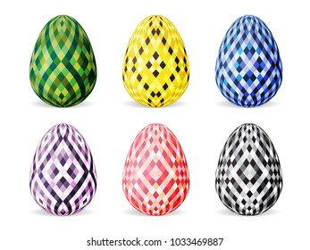 Set of Easter eggs with geometric pattern. Realistic style. Vector illustration.