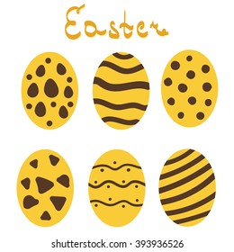  Set of Easter eggs. Golden eggs colored lines and dots in ethnic style. Vector illustration