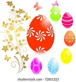 Set of Easter eggs with golden floral ornaments. vector.