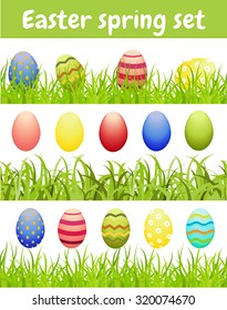Set of easter eggs and grass